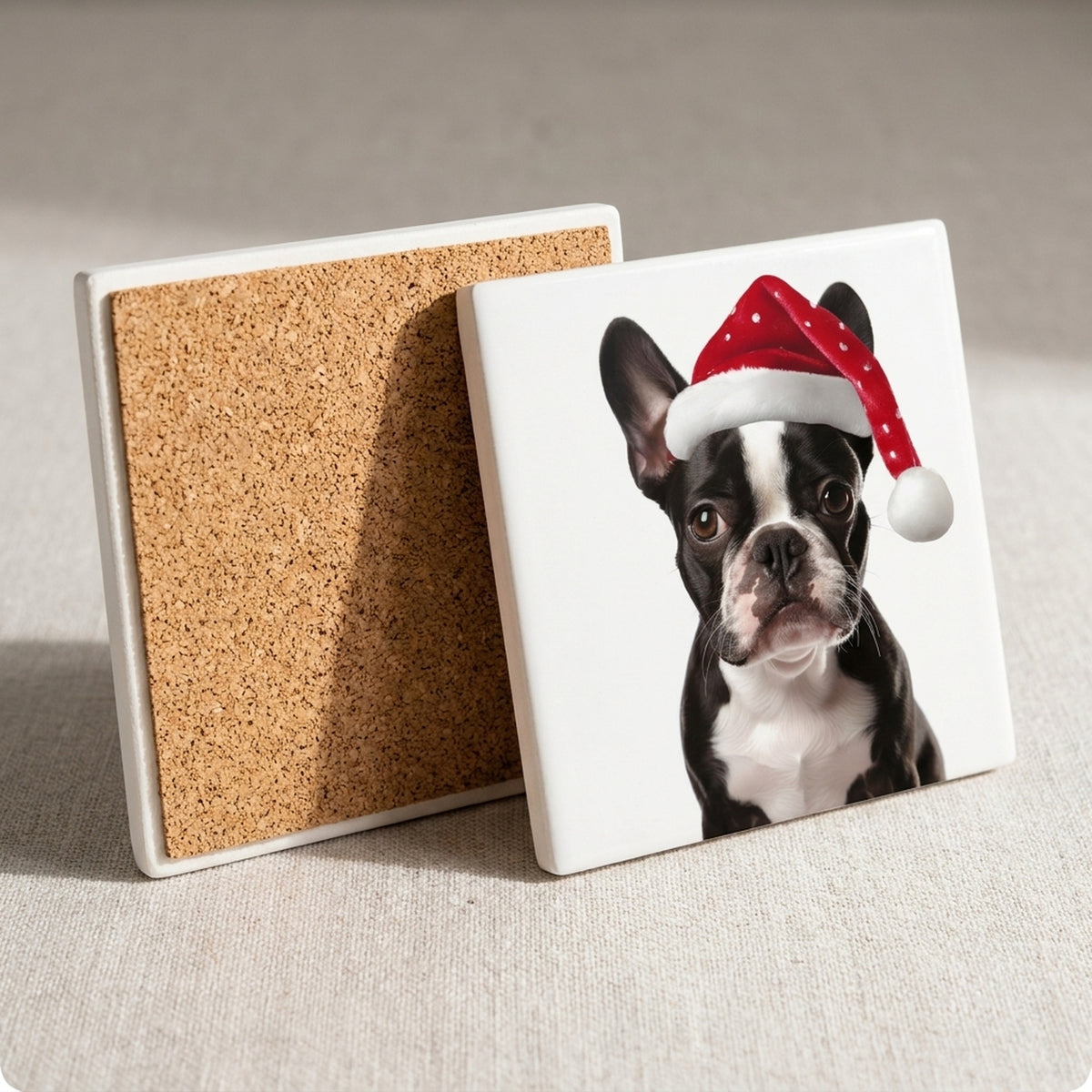 Boston Terrier ceramic coasters set of 4, cork back