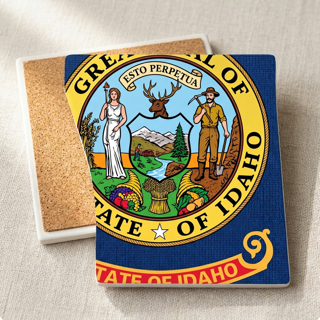 Idaho State Flag ceramic coasters set of 4, cork back