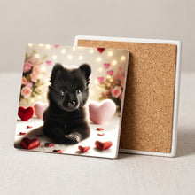 Pomeranian ceramic coasters set of 4, cork back