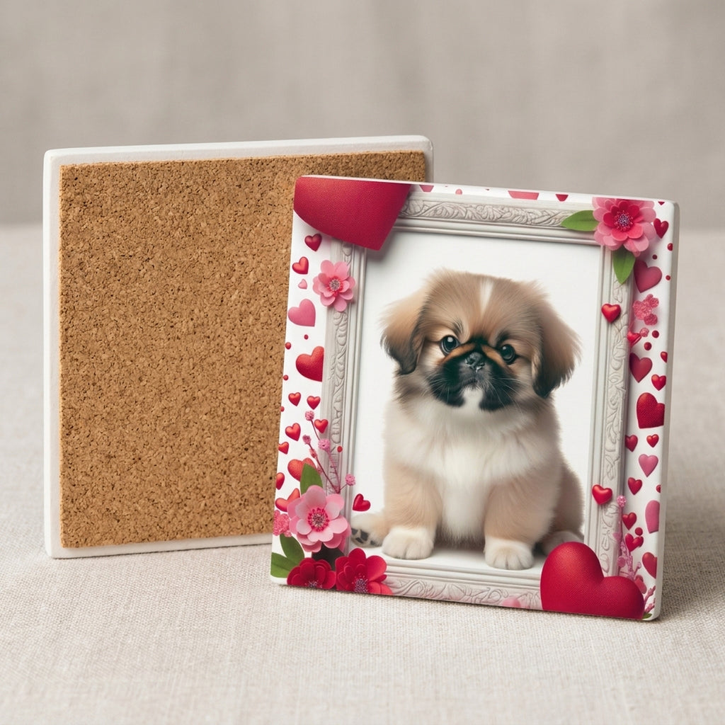 Pekingese ceramic coasters set of 4, cork back