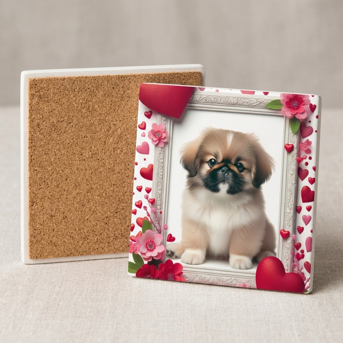Pekingese ceramic coasters set of 4, cork back