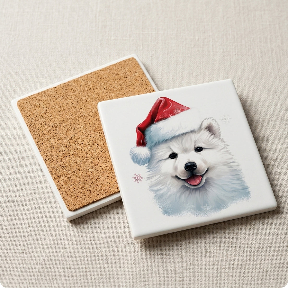 Samoyed Puppy Drawing ceramic coasters set of 4, cork back