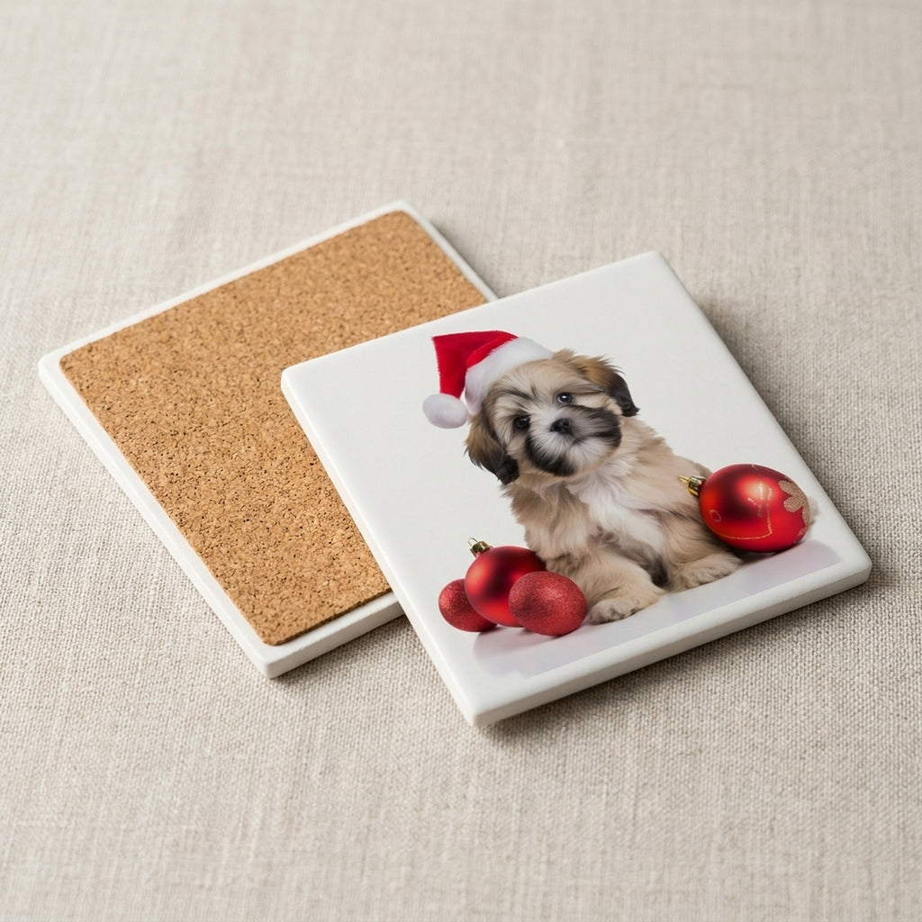 Lhasa Apso Puppy ceramic coasters set of 4, cork back