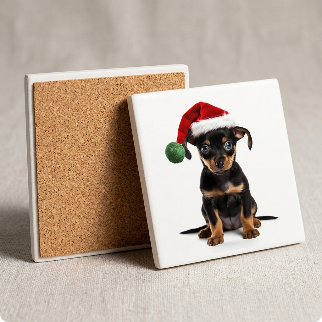 Miniature Pinscher Puppy ceramic coasters set of 4, cork back