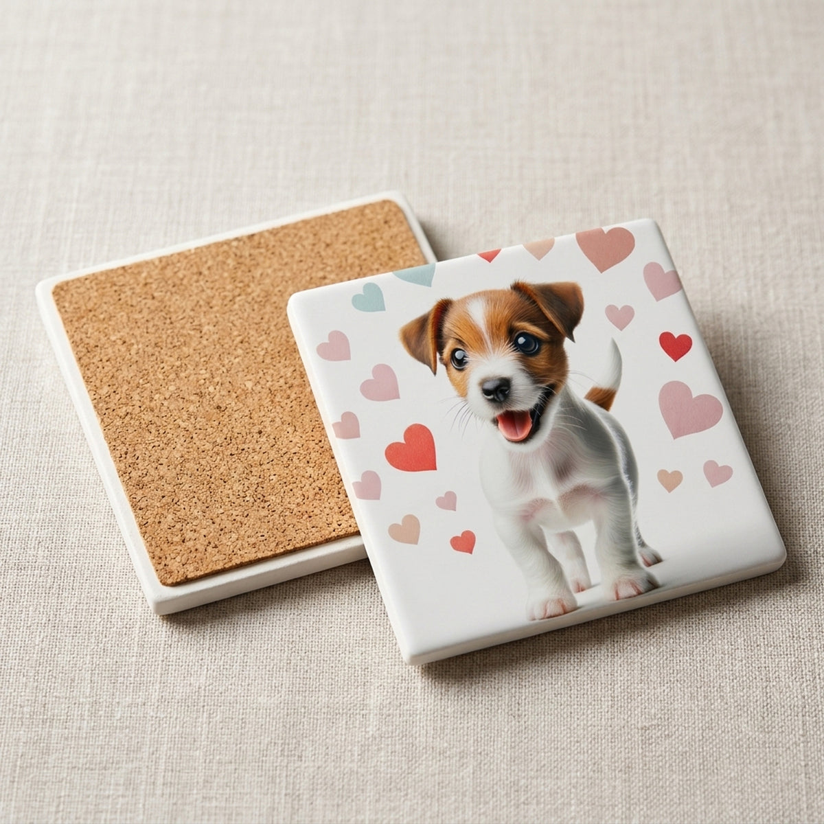 Jack Russell Terrier ceramic coasters set of 4, cork back