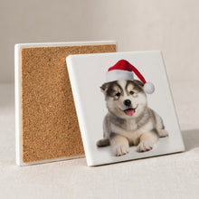 Alaskan Malamute Puppy ceramic coasters set of 4, cork back