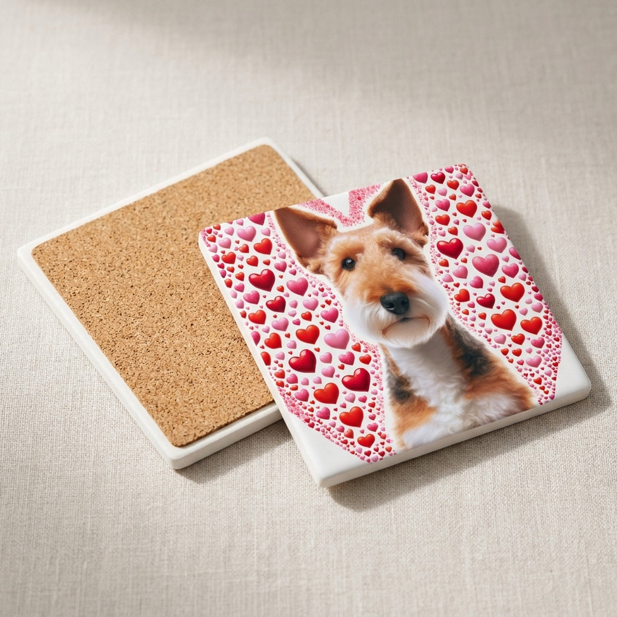 Wire Fox Terrier ceramic coasters set of 4, cork back