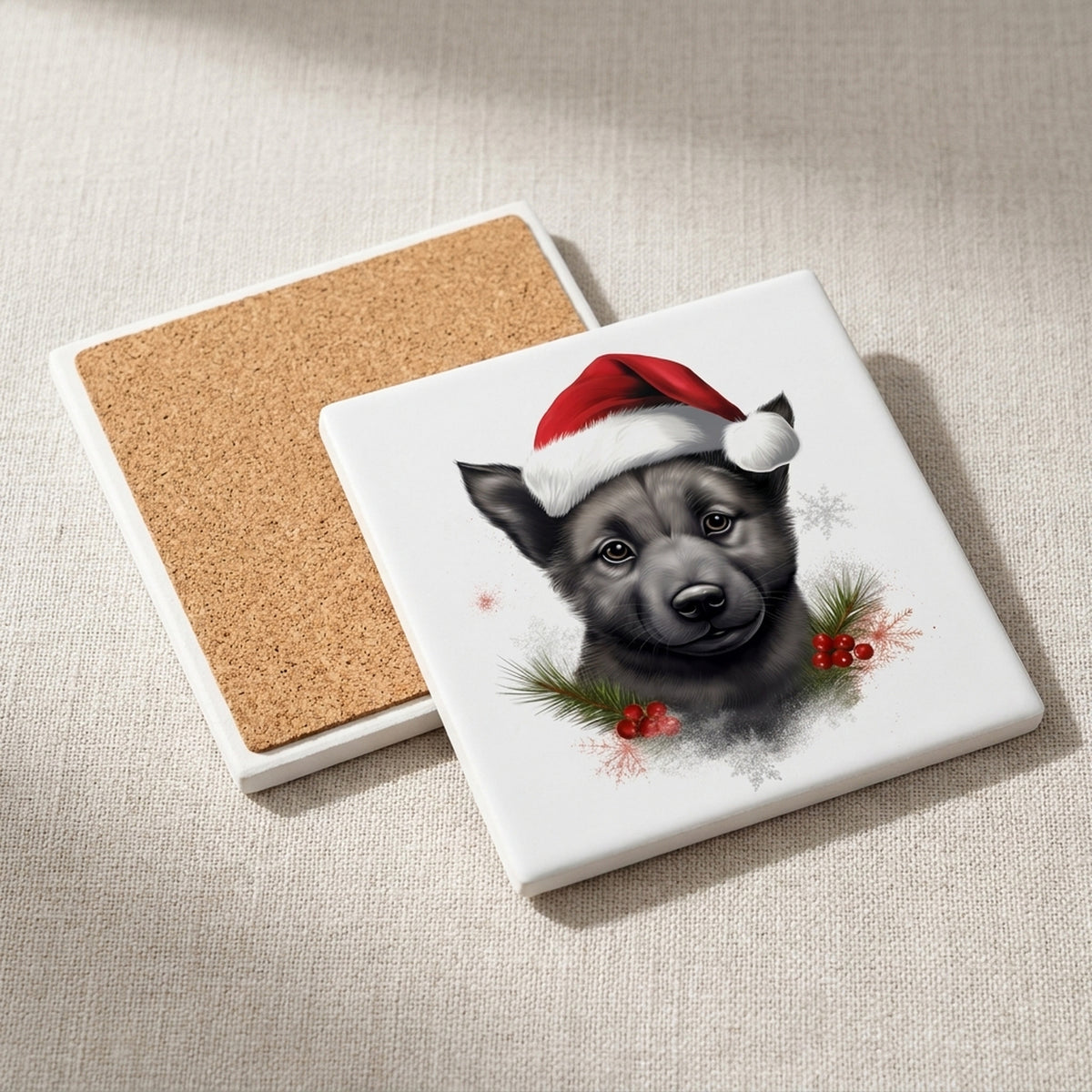 Norwegian Elkhound Puppy Drawing ceramic coasters set of 4, cork back