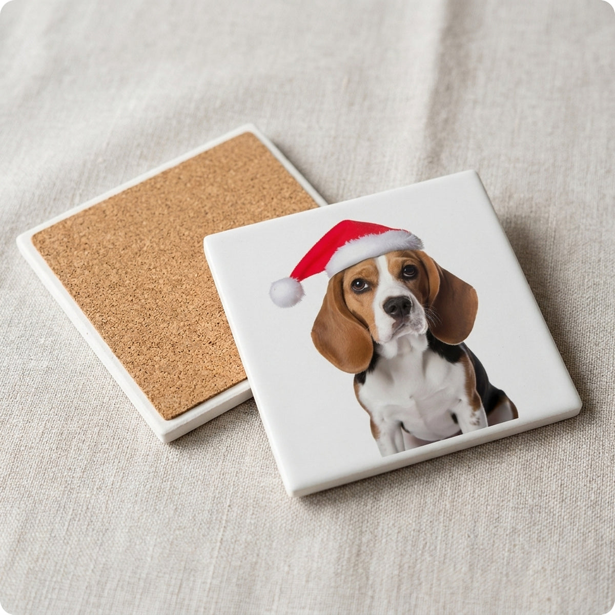 Beagle ceramic coasters set of 4, cork back