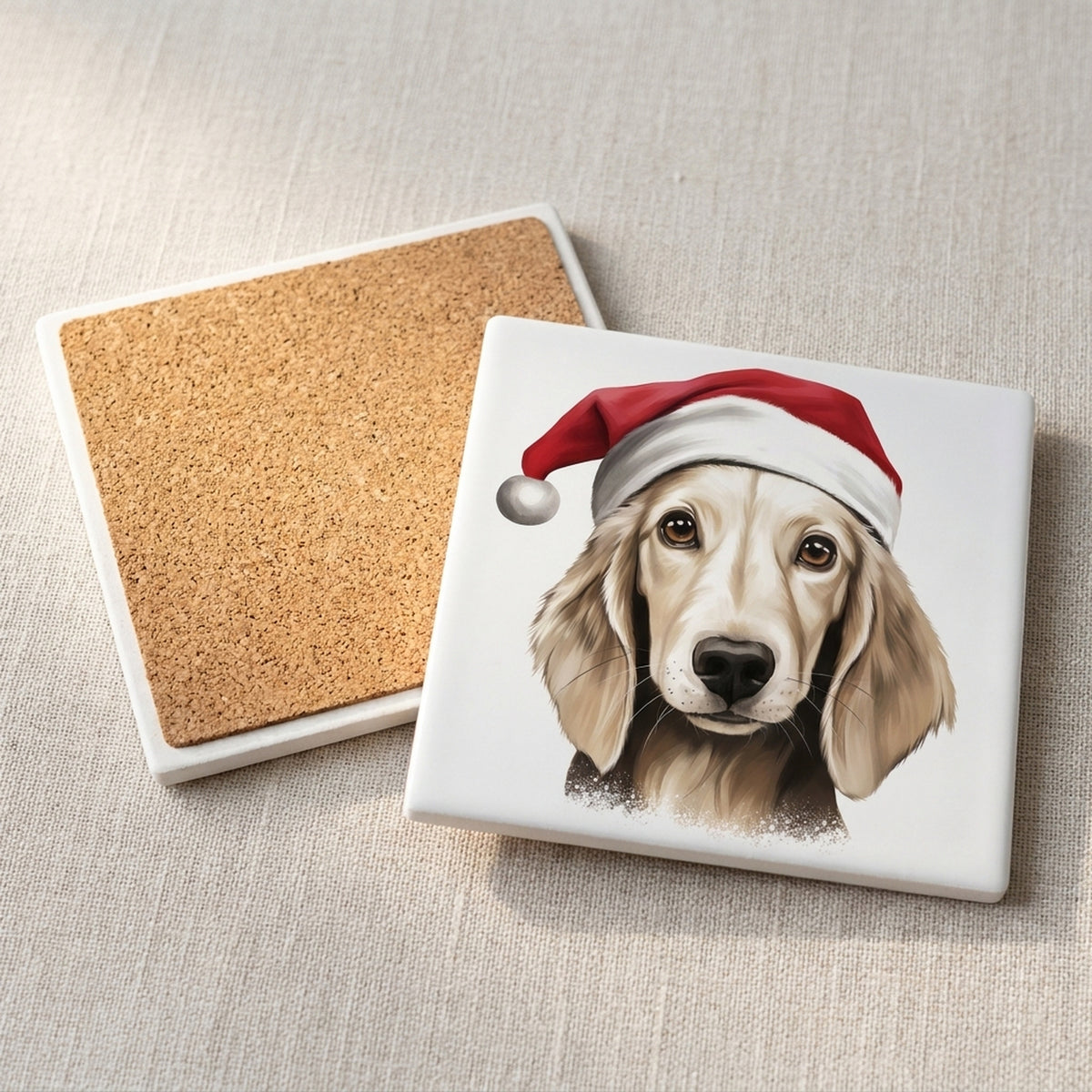 Saluki Puppy Drawing ceramic coasters set of 4, cork back