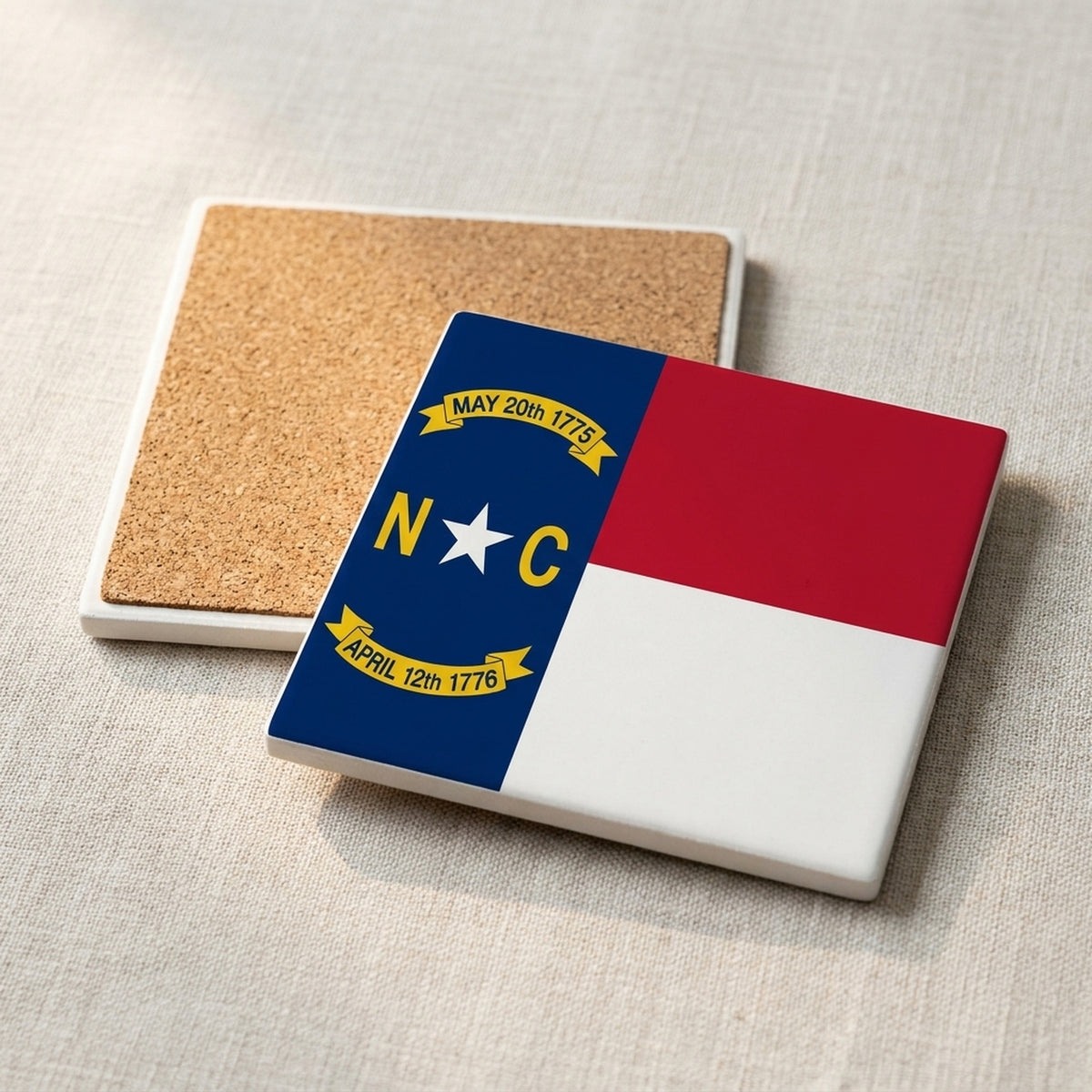 North Carolina State Flag ceramic coasters set of 4, cork back