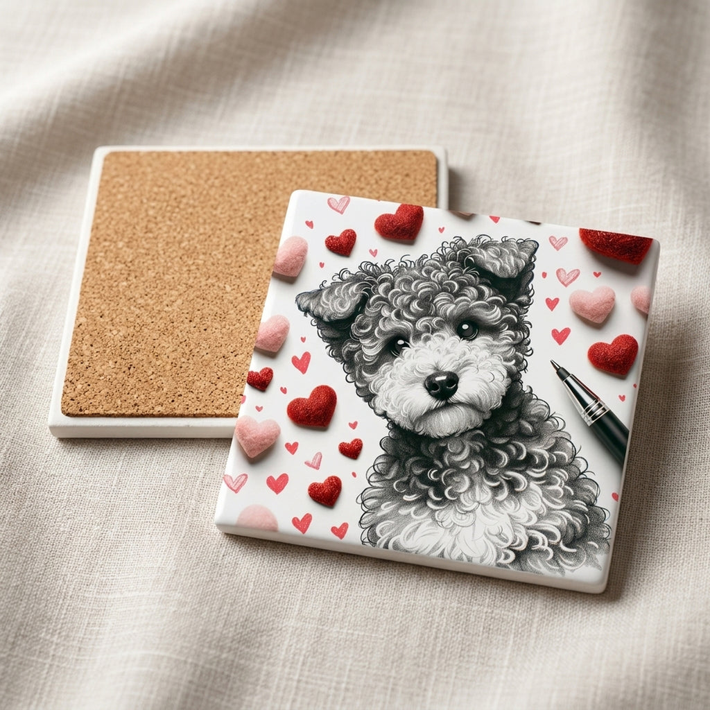 Poodle ceramic coasters set of 4, cork back