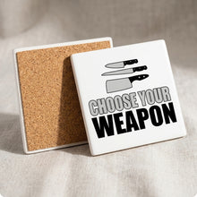 Choose Your Weapon - Chef Knives ceramic coasters set of 4, cork back