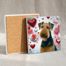 Airedale Terrier ceramic coasters set of 4, cork back