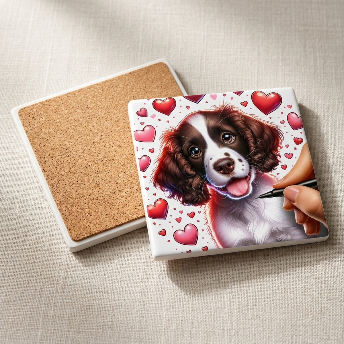 English Springer Spaniel ceramic coasters set of 4, cork back