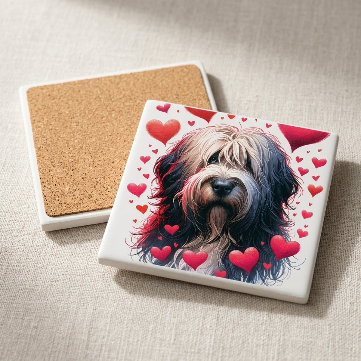 Bearded Collie ceramic coasters set of 4, cork back