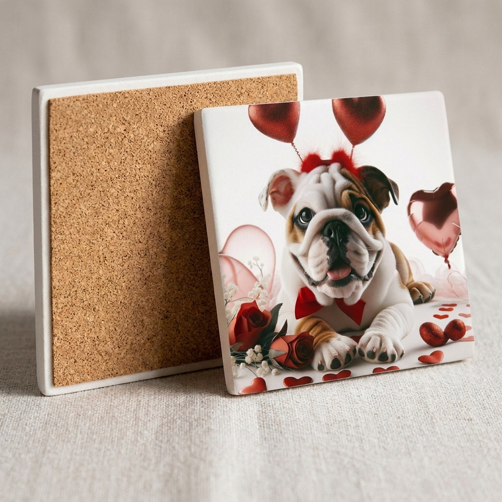 Bulldog ceramic coasters set of 4, cork back
