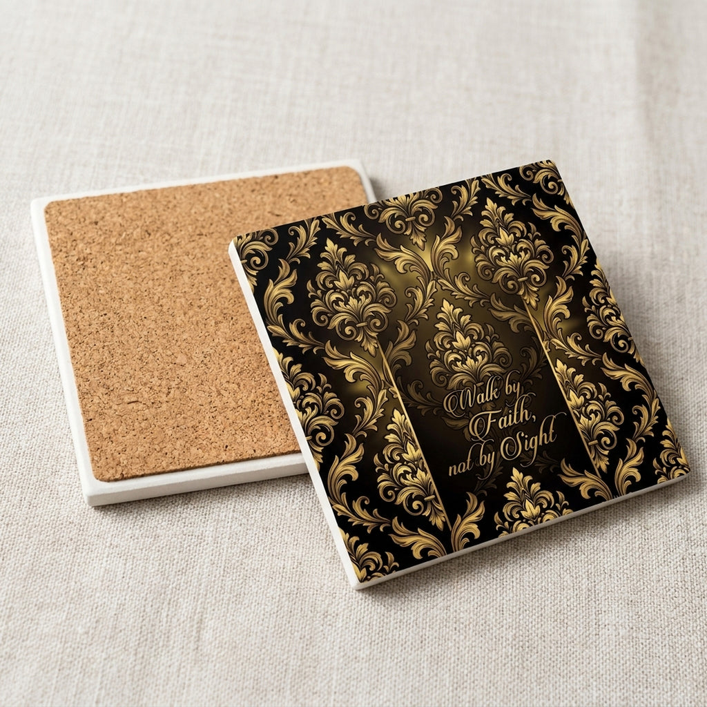 Walk By Faith ceramic coasters set of 4, cork back