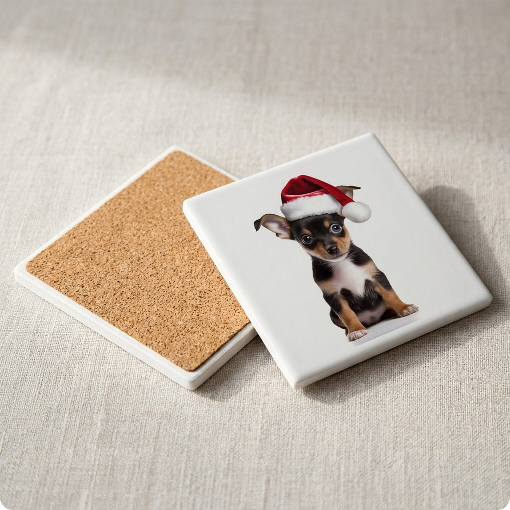 Toy Fox Terrier Puppy ceramic coasters set of 4, cork back