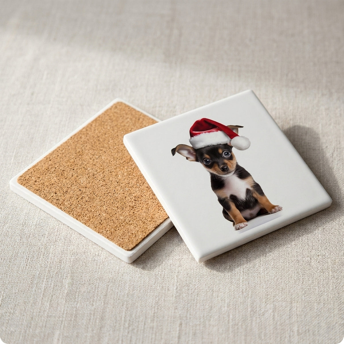 Toy Fox Terrier Puppy ceramic coasters set of 4, cork back