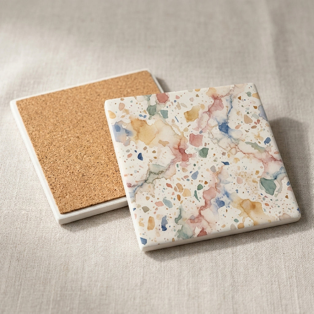 Terrazzo ceramic coasters set of 4, cork back