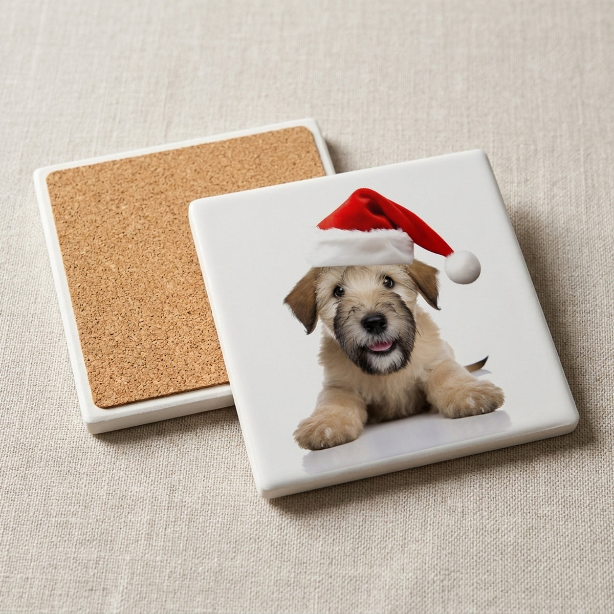 Soft Coated Wheaten Terrier Puppy ceramic coasters set of 4, cork back