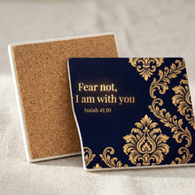 Isaiah 41:10 ceramic coasters set of 4, cork back