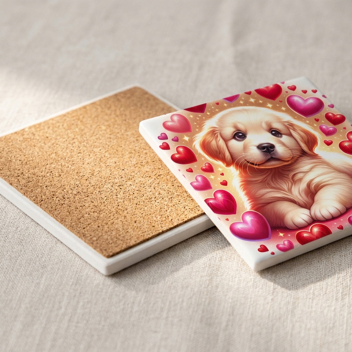 Golden Retriever ceramic coasters set of 4, cork back