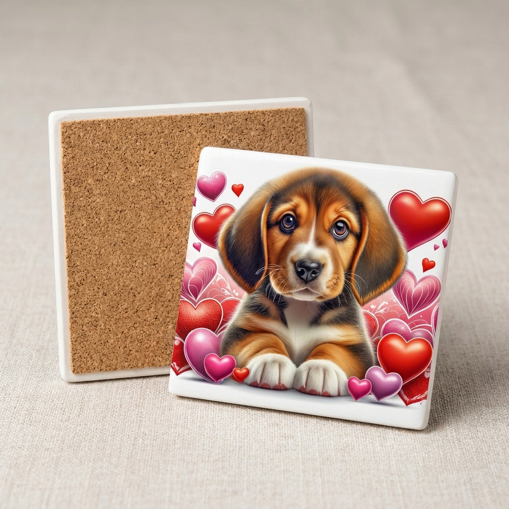Beagle ceramic coasters set of 4, cork back