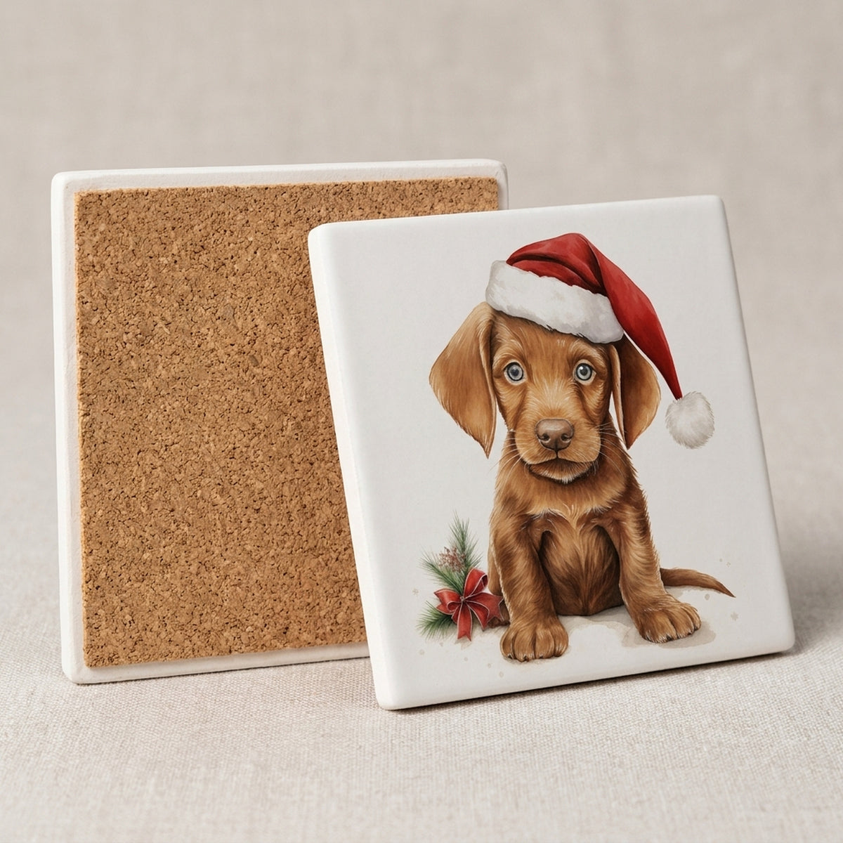 Wirehaired Vizsla Puppy Drawing ceramic coasters set of 4, cork back