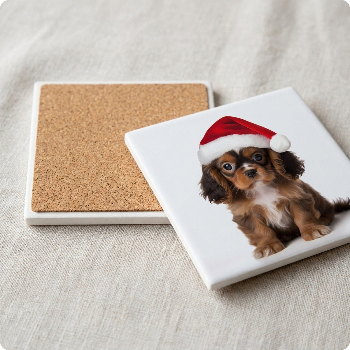English Toy Spaniel Puppy ceramic coasters set of 4, cork back