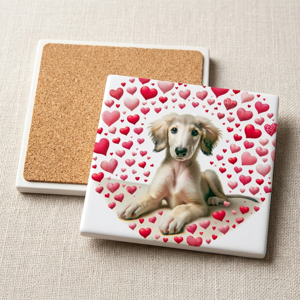 Saluki ceramic coasters set of 4, cork back