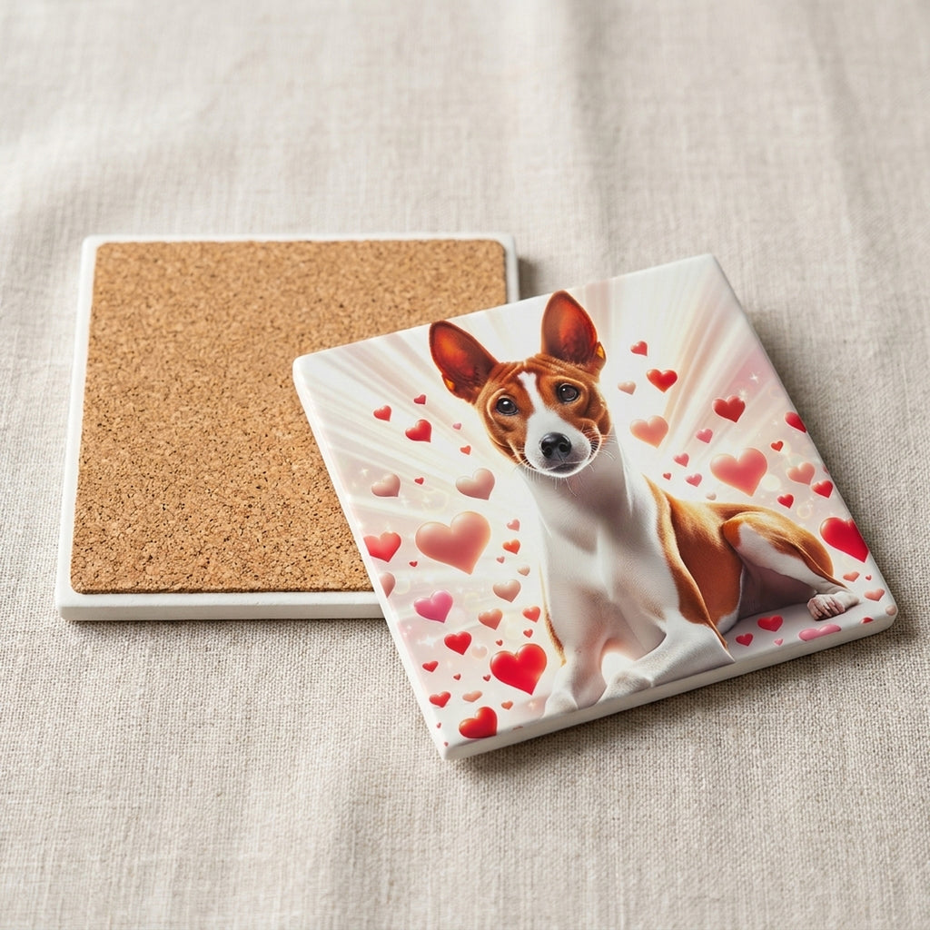 Basenji ceramic coasters set of 4, cork back