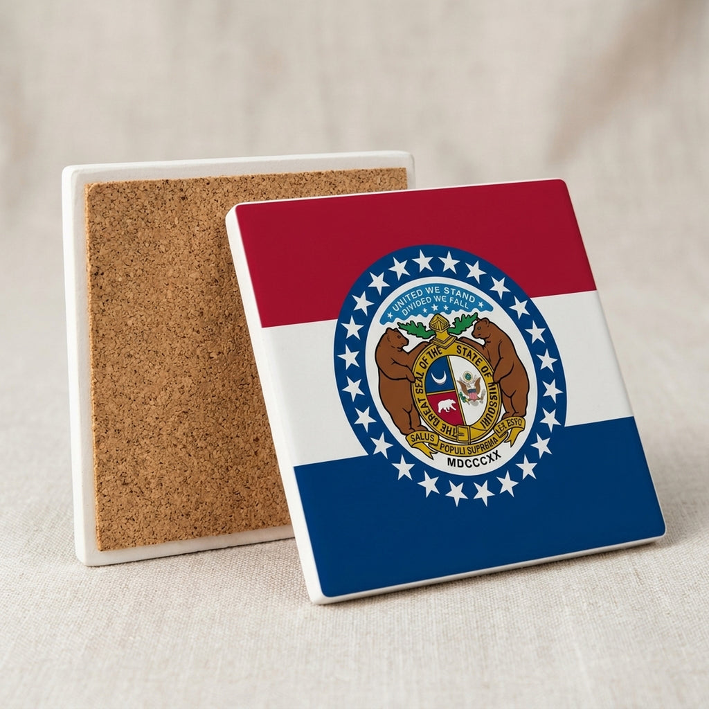 Missouri State Flag ceramic coasters set of 4, cork back