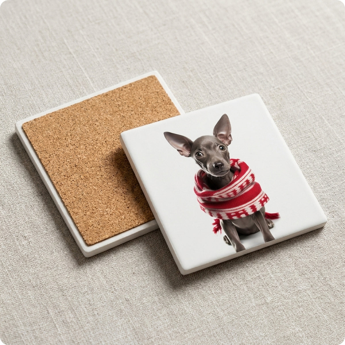 Xoloitzcuintli Puppy ceramic coasters set of 4, cork back