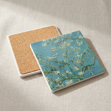 Almond Blossoms ceramic coasters set of 4, cork back