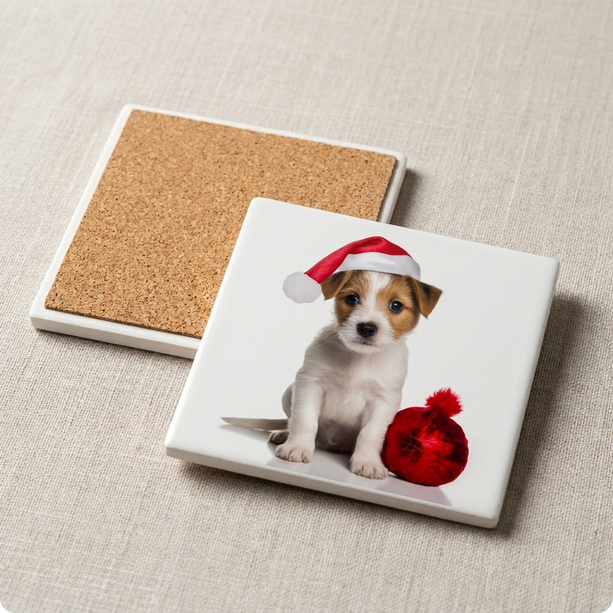 Parson Russell Terrier Puppy ceramic coasters set of 4, cork back