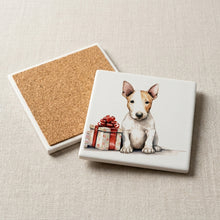 Miniature Bull Terrier Puppy Drawing ceramic coasters set of 4, cork back
