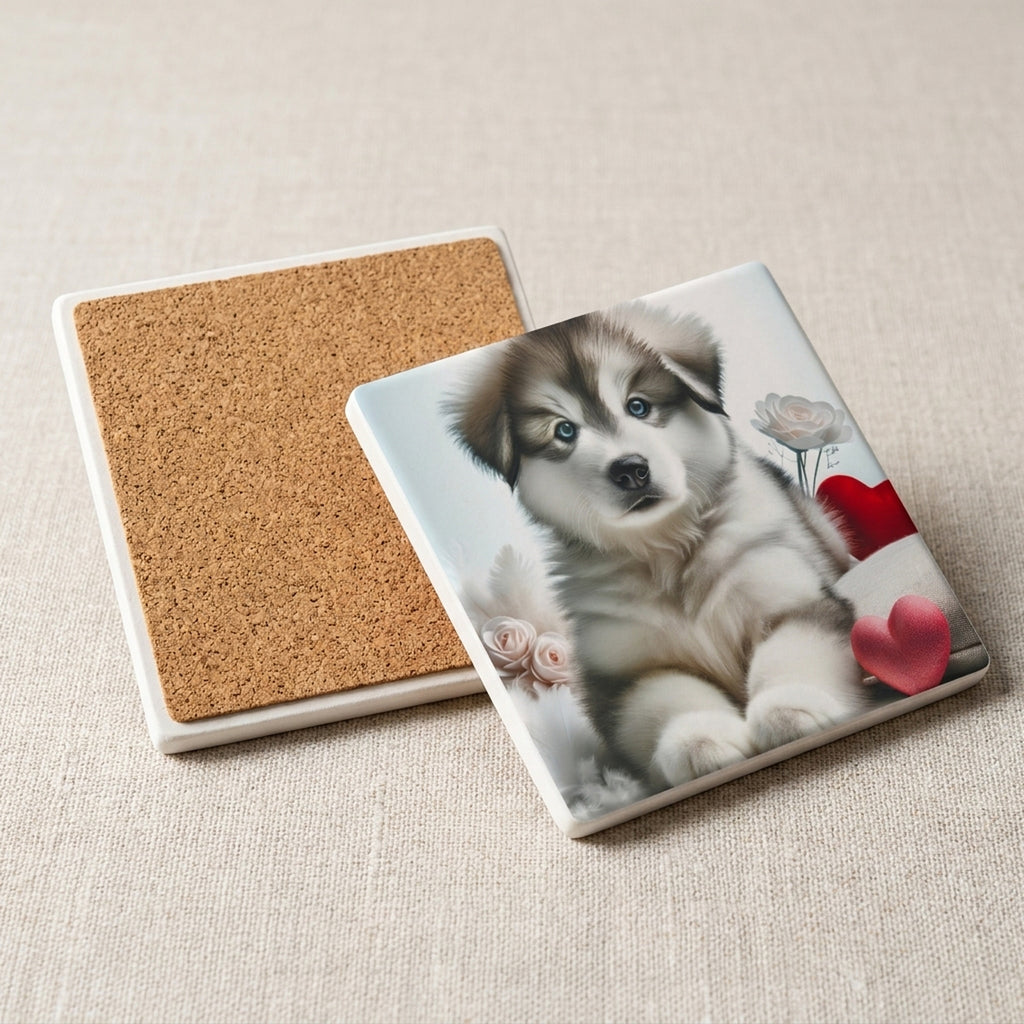 Siberian Husky ceramic coasters set of 4, cork back