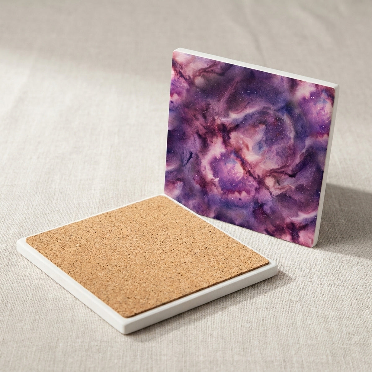 Galaxy Nebula ceramic coasters set of 4, cork back