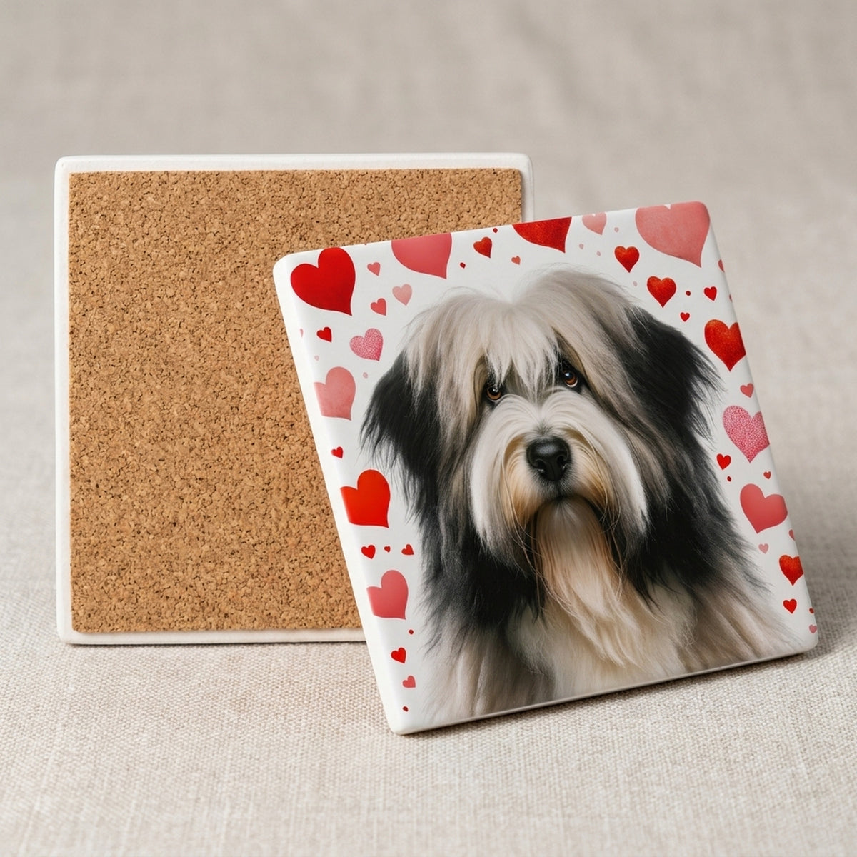 Tibetan Terrier ceramic coasters set of 4, cork back