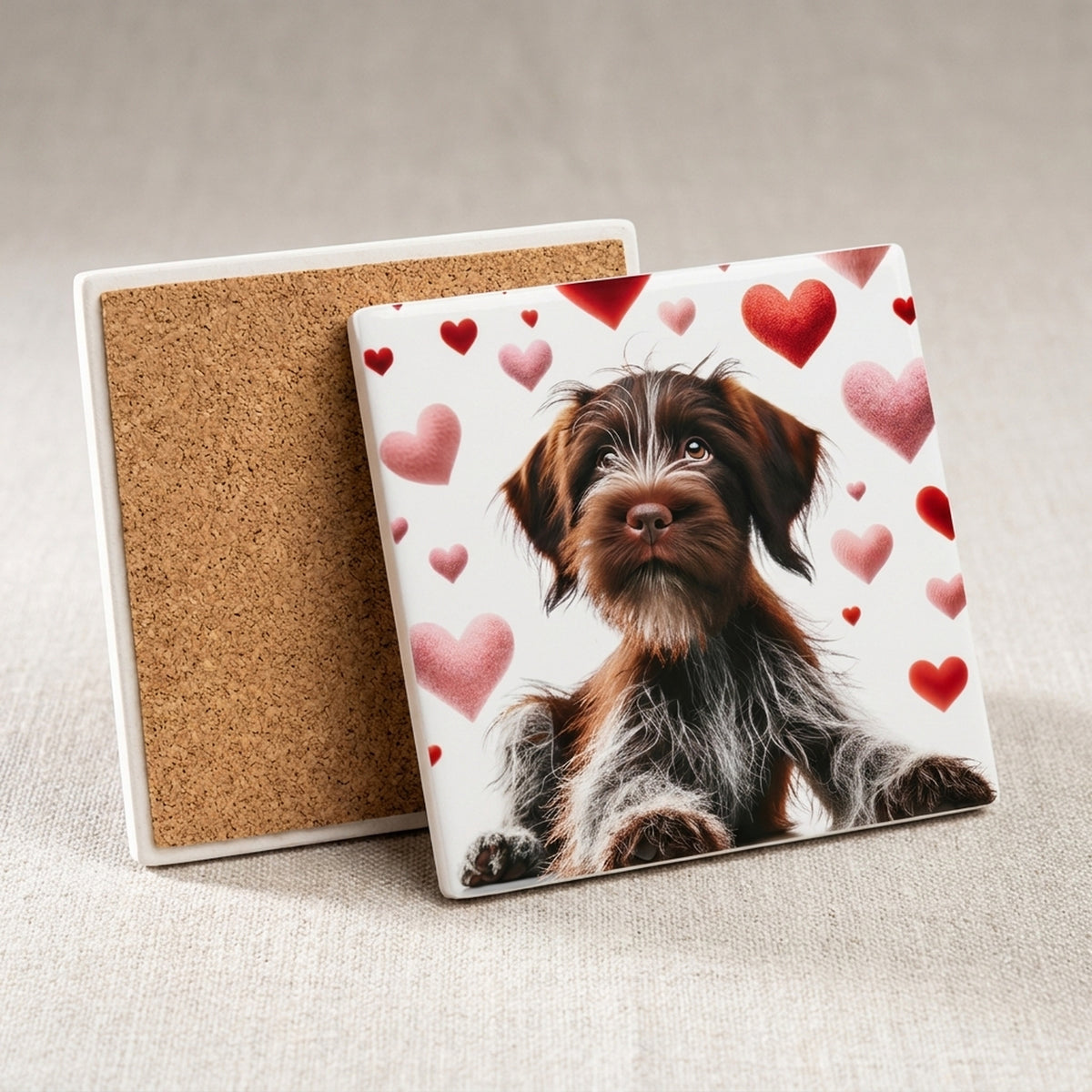 Wirehaired Pointing Griffon ceramic coasters set of 4, cork back