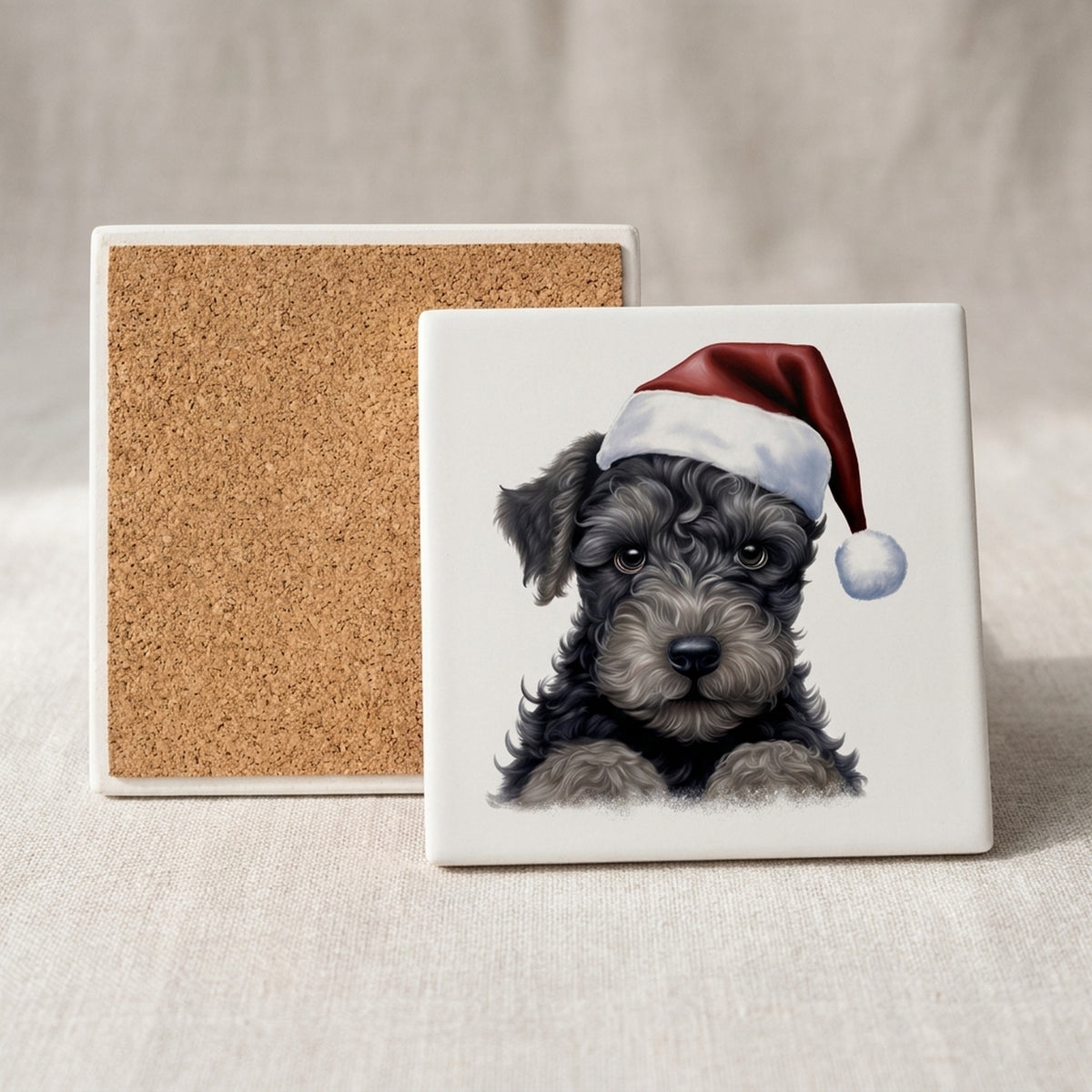 Kerry Blue Terrier Puppy Drawing ceramic coasters set of 4, cork back