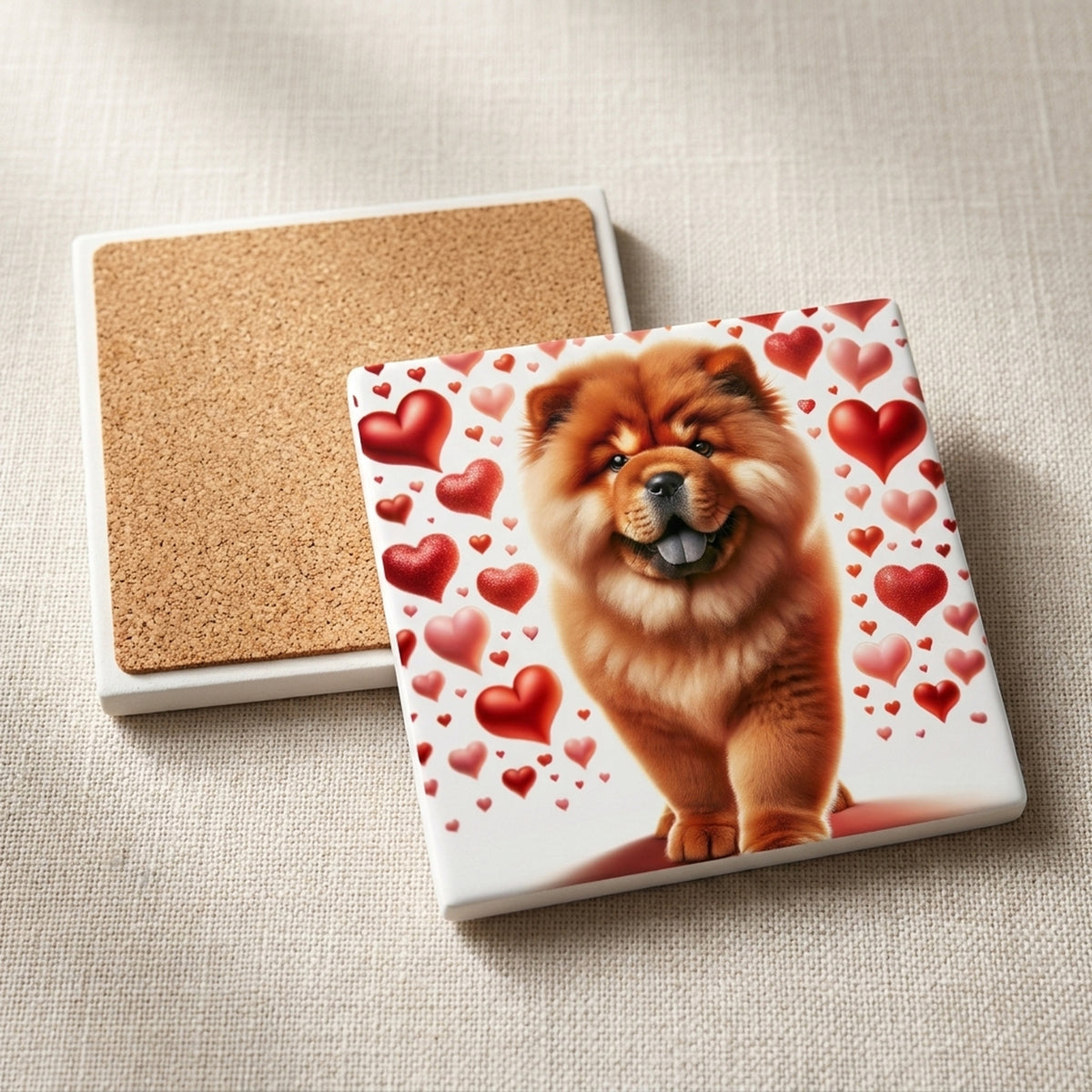 Chow Chow ceramic coasters set of 4, cork back