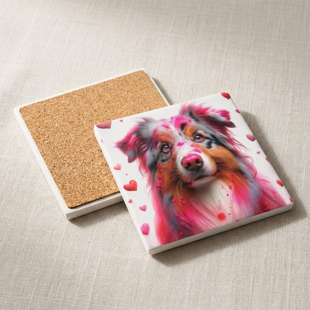 Australian Shepherd ceramic coasters set of 4, cork back
