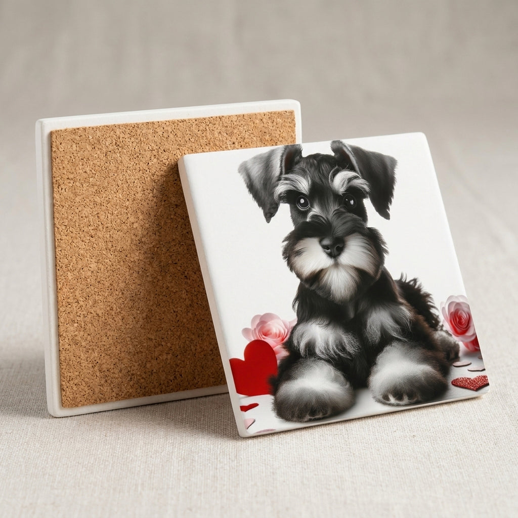 Miniature Schnauzer ceramic coasters set of 4, cork back