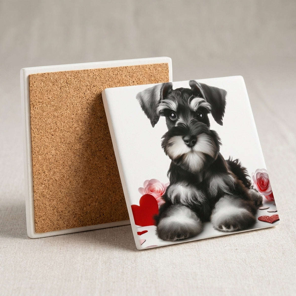 Miniature Schnauzer ceramic coasters set of 4, cork back