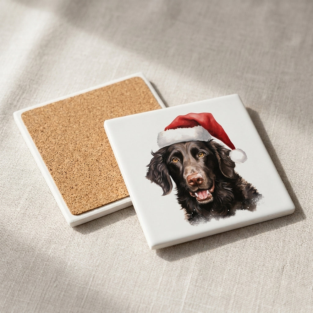 Curly-Coated Retriever ceramic coasters set of 4, cork back