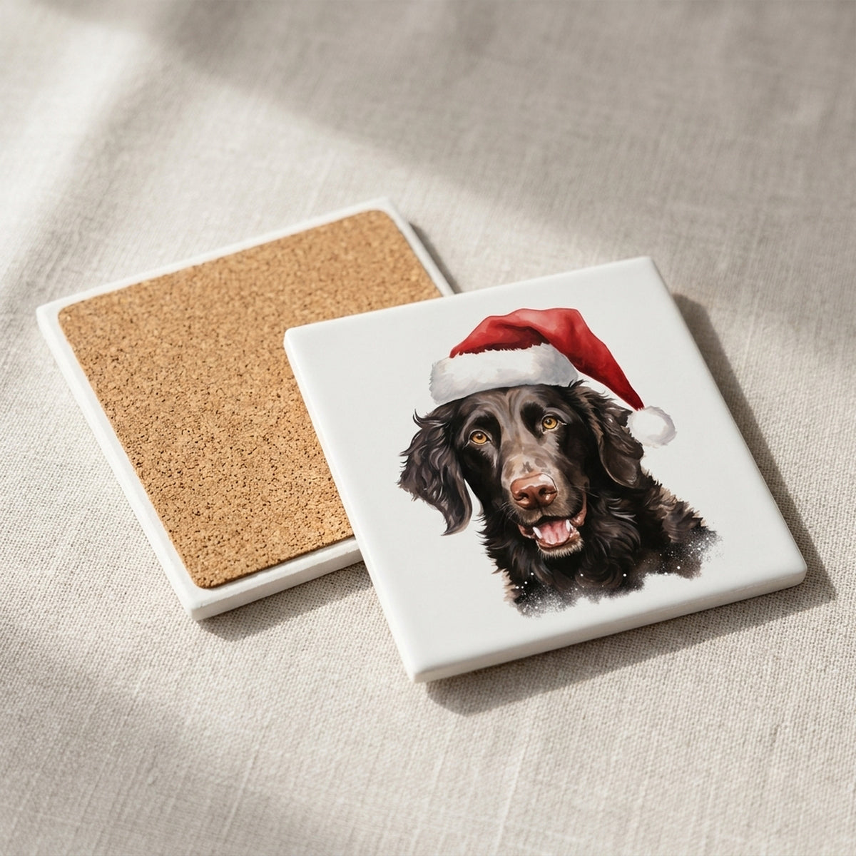 Curly-Coated Retriever ceramic coasters set of 4, cork back