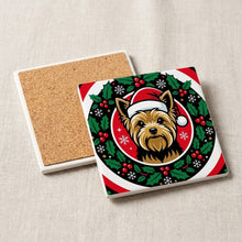 Yorkshire Terrier Christmas Ornament Art ceramic coasters set of 4, cork back